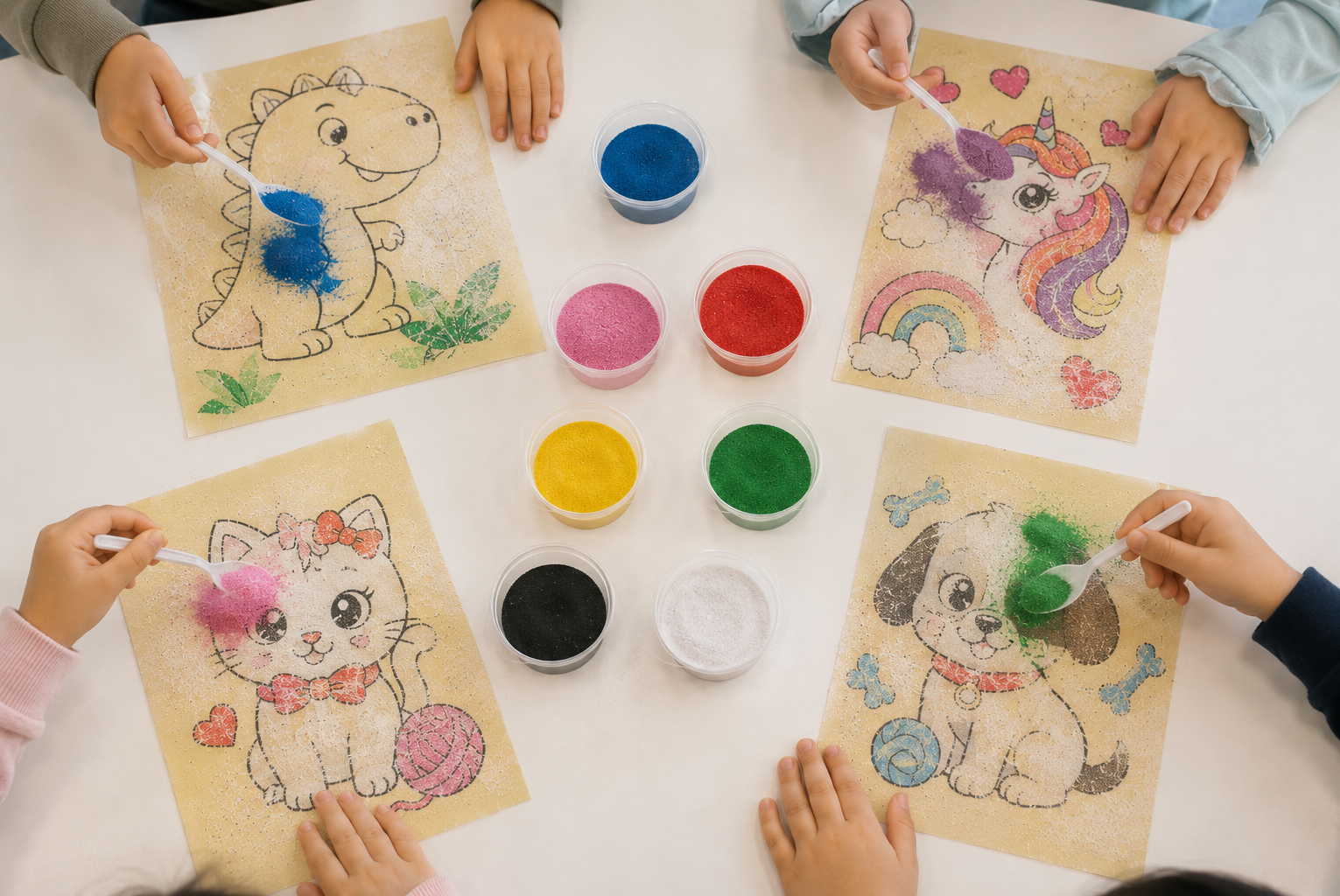 Atelier de pictură cu nisip colorat pentru copii la PandaPlay Sector 6